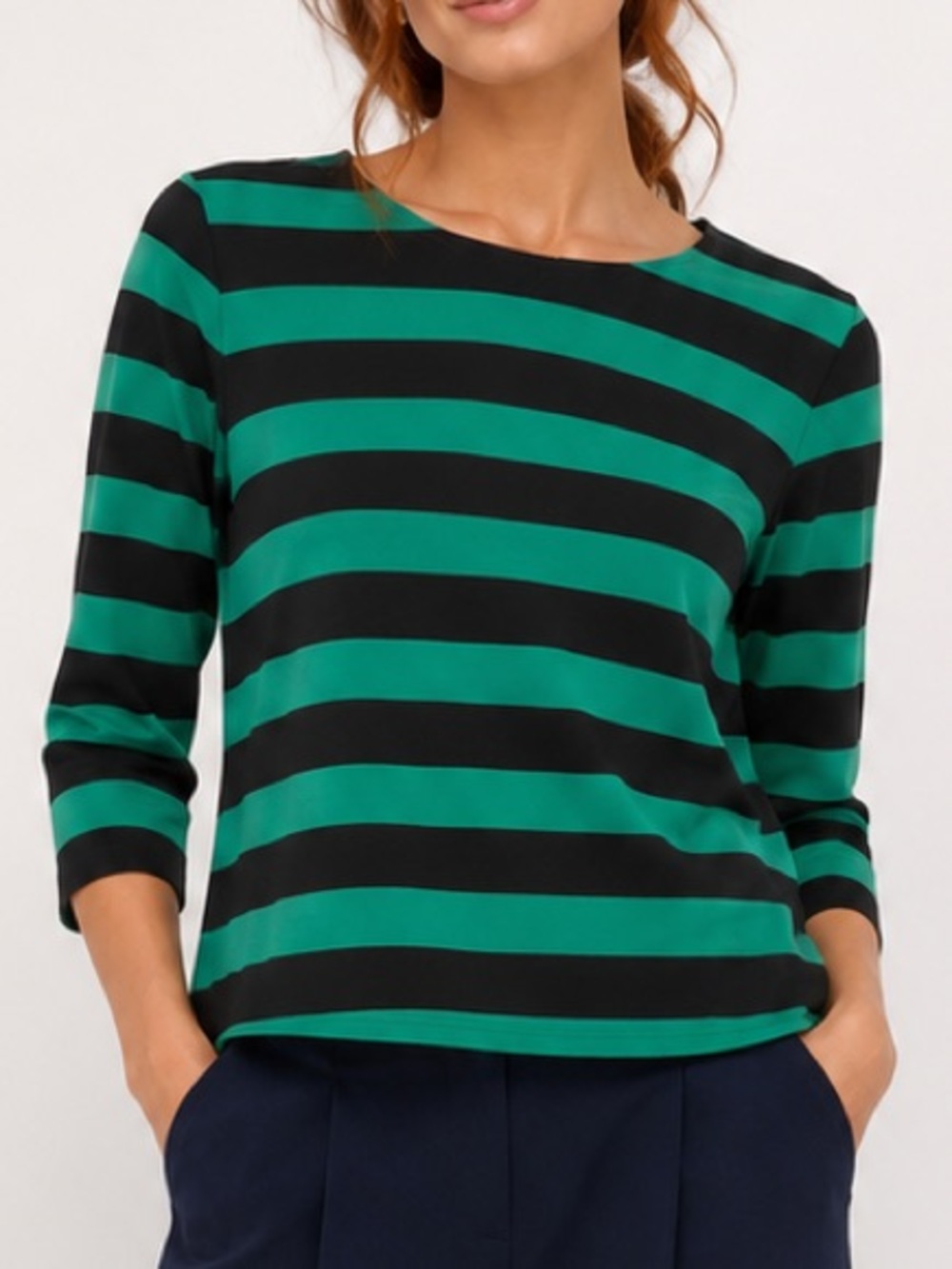The Limited Black & Green Striped 3/4 Sleeve Blouse – Medium boatneck